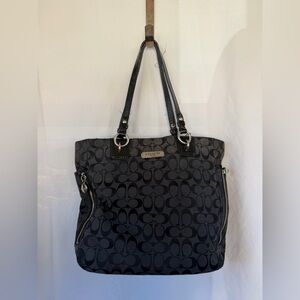 Vintage COACH Black Logo Jacquard Tote with Patent Trim